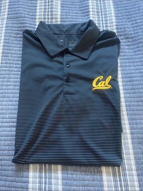 Cal Berkeley navy striped polo shirt, men’s size large